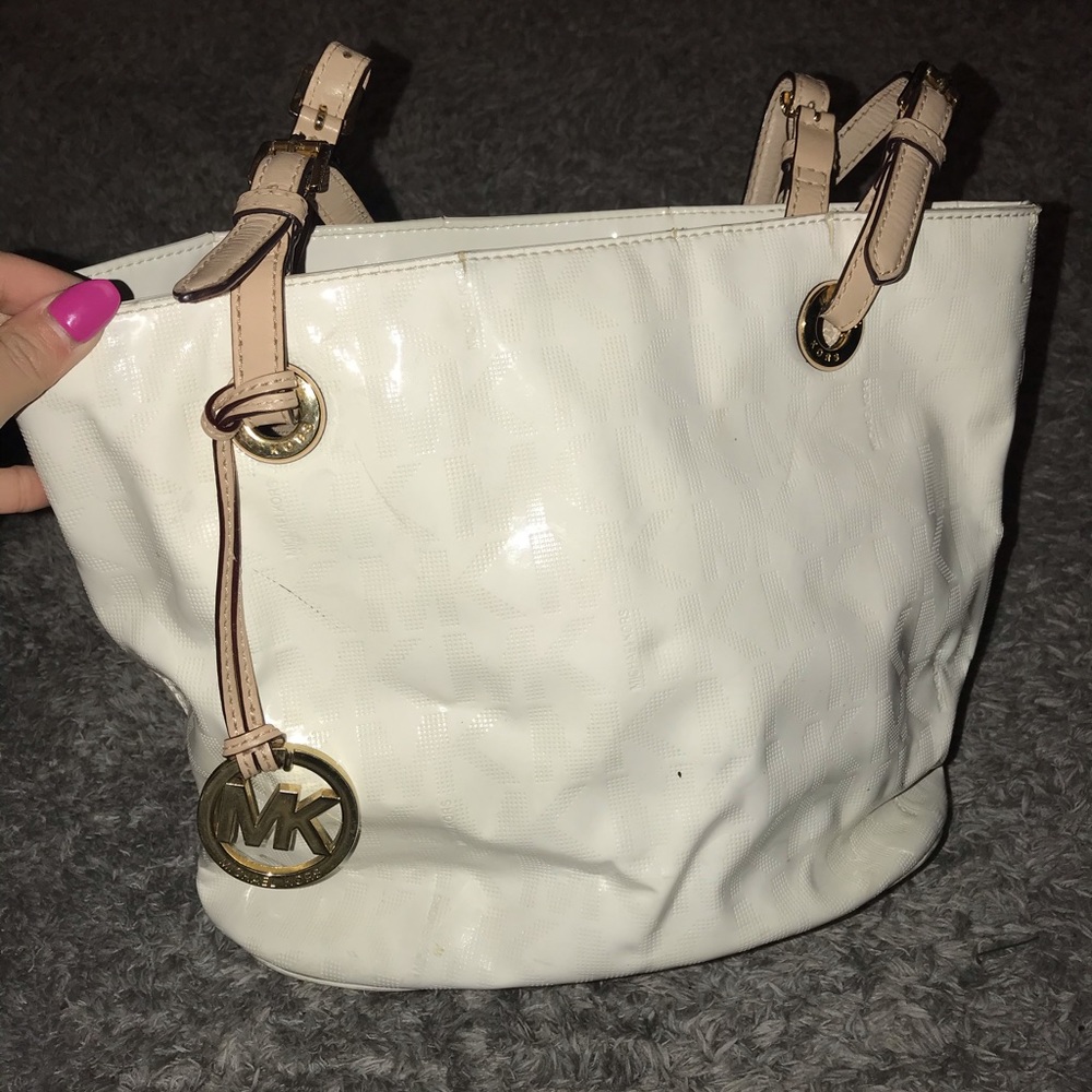 Michael Kors white leather tote bag